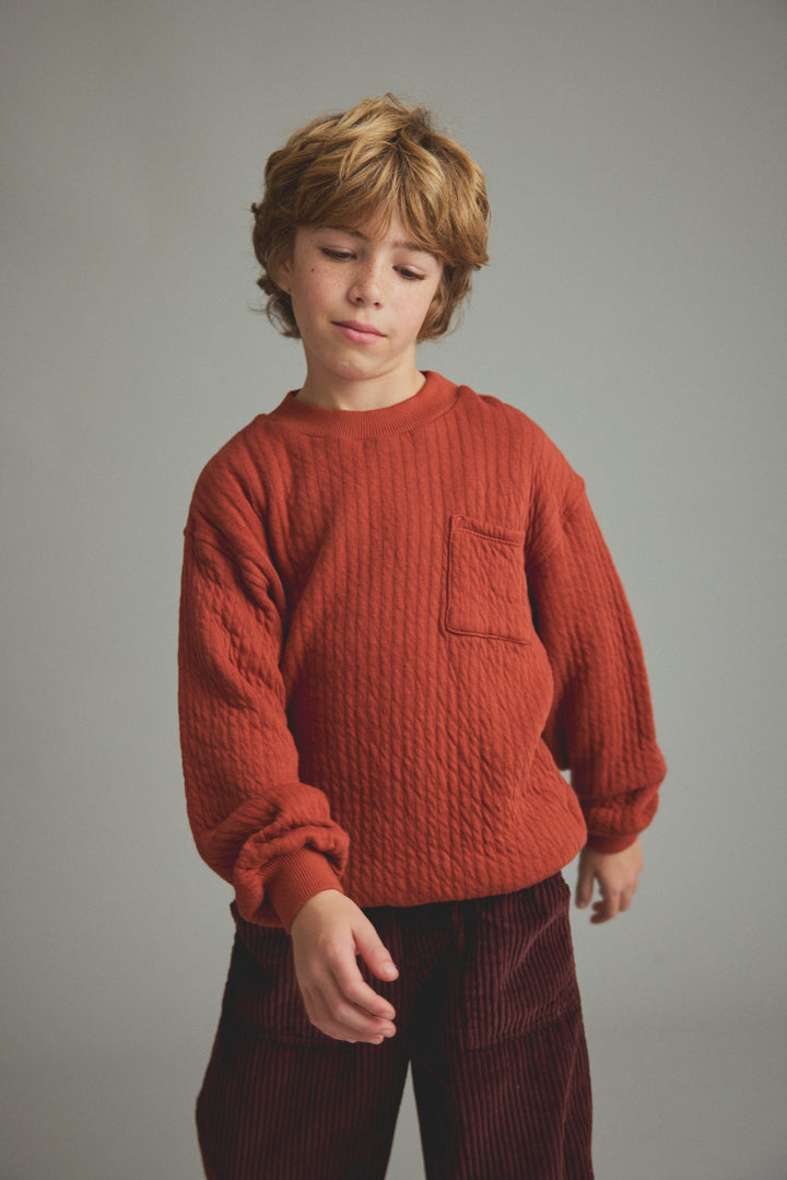 top l/s quilted pocket sweatshirt - ginger