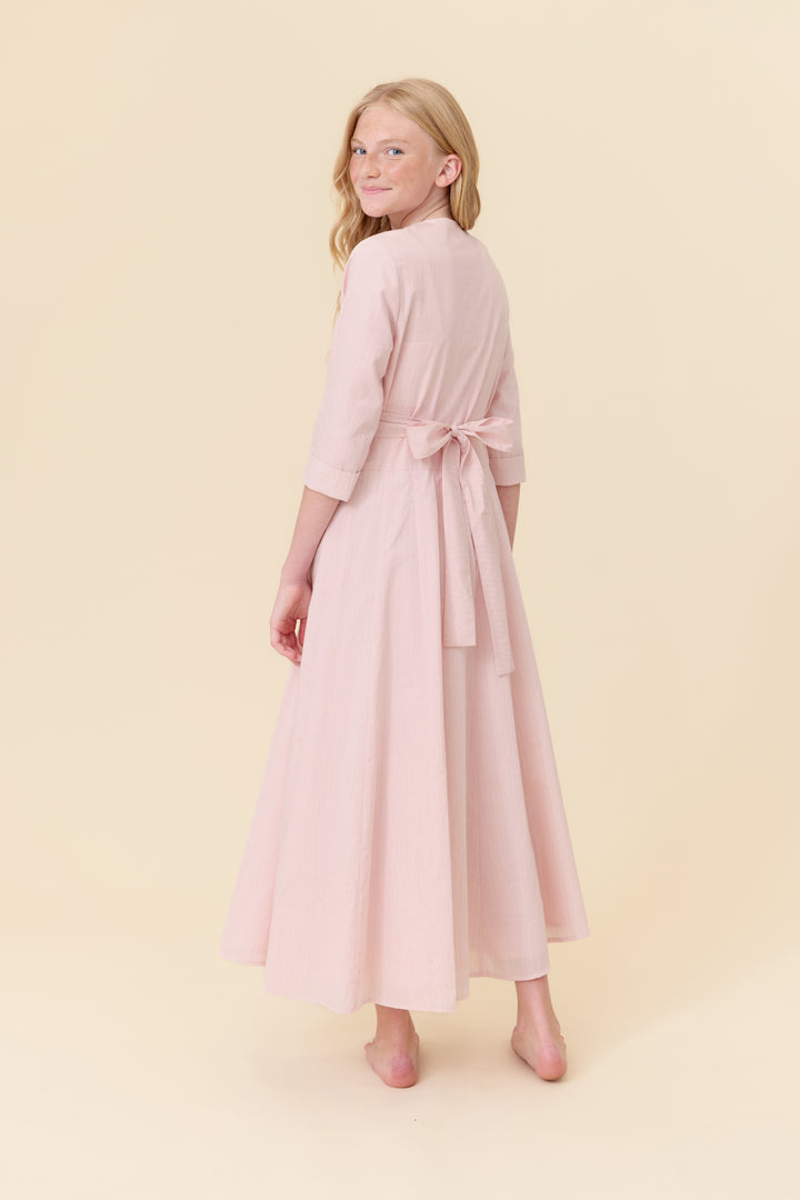 dress maxi pinstriped wrap back tie - rose