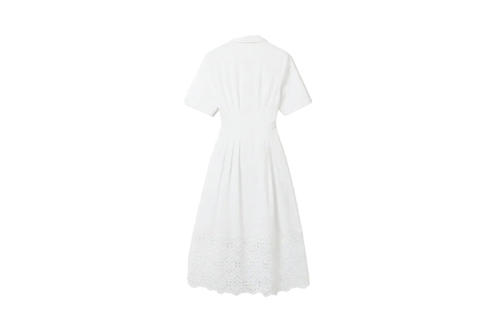 dress maxi cinched shirt style with eyelet hem - white