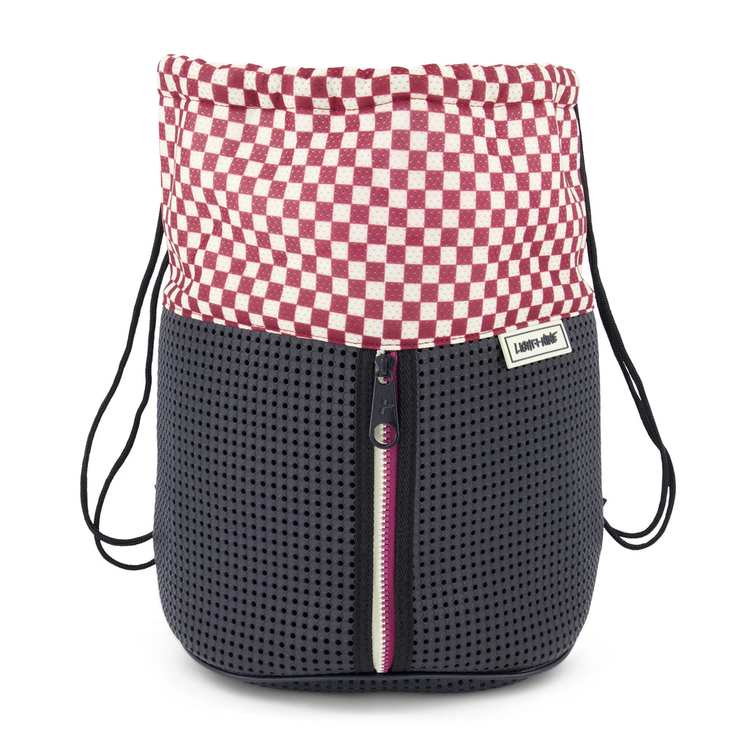 backpack drawstring zipper - checkered brick