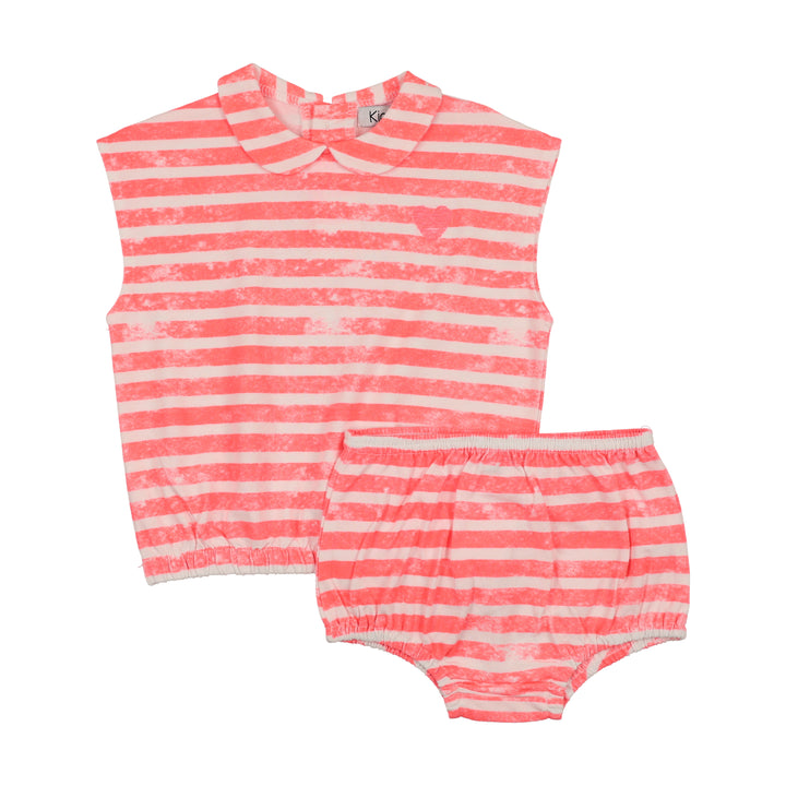 set outfit striped collared top and bloomers - neon pink