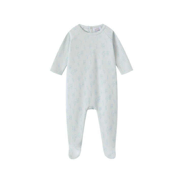 set footie bunny print with beanie and blanket - white/blue