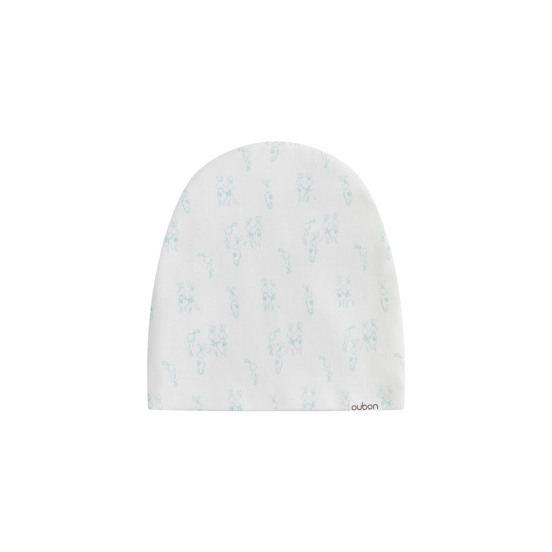 set footie bunny print with beanie and blanket - white/blue