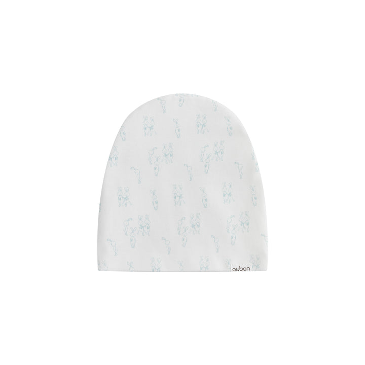 set footie bunny print with beanie and blanket - white/blue