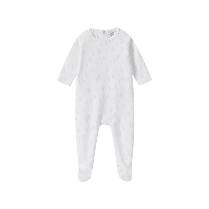 footie bunny print with beanie - white/blue