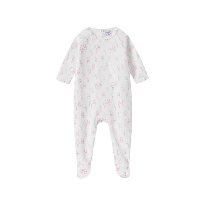 footie bunny print with beanie - white