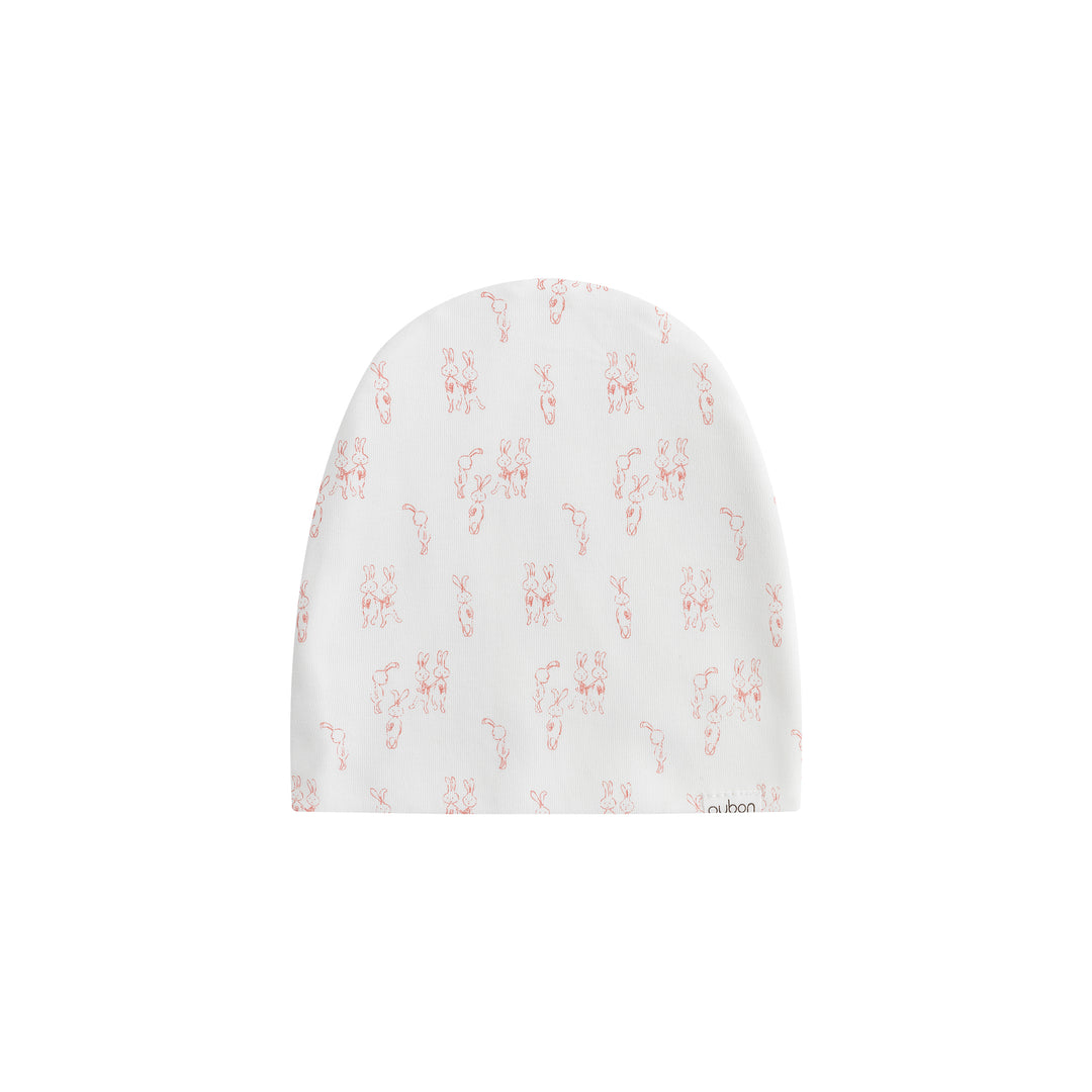 set footie bunny print with beanie and blanket - white