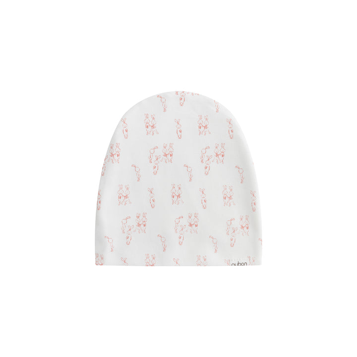 set footie bunny print with beanie and blanket - white