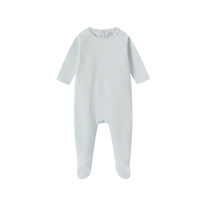 footie mini heart print with beanie - blue