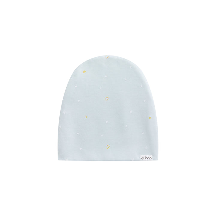 footie mini heart print with beanie - blue