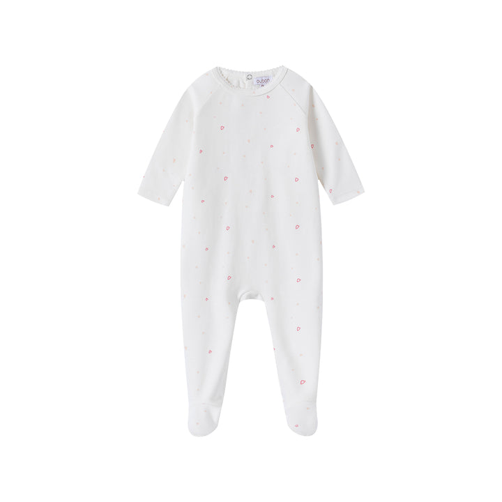 footie mini heart print with beanie - pink