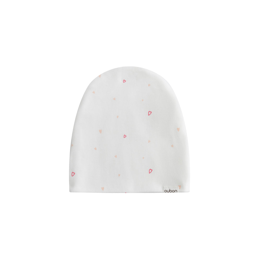 footie mini heart print with beanie - pink