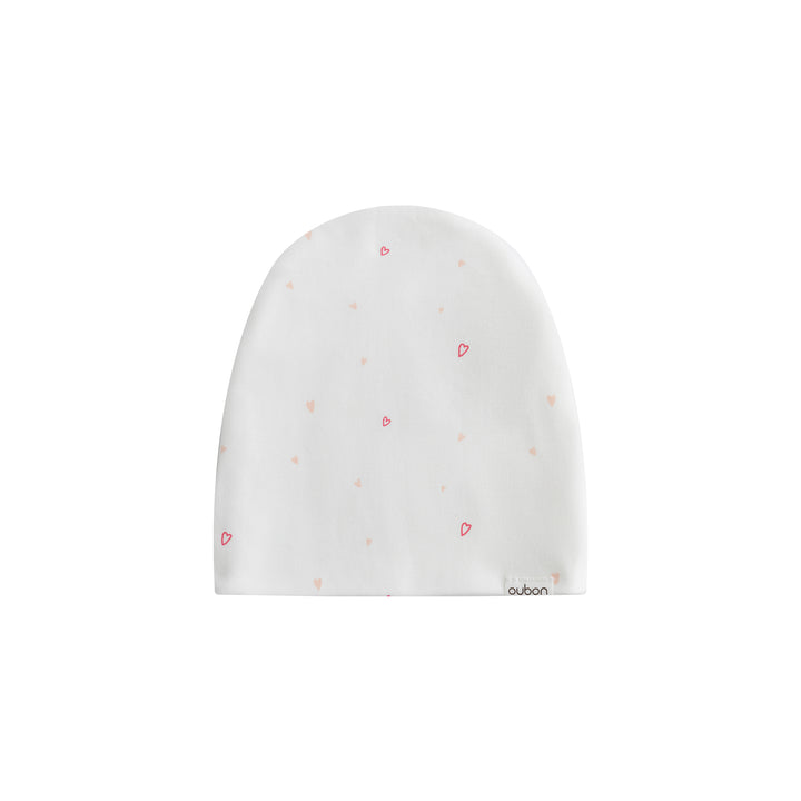 footie mini heart print with beanie - pink