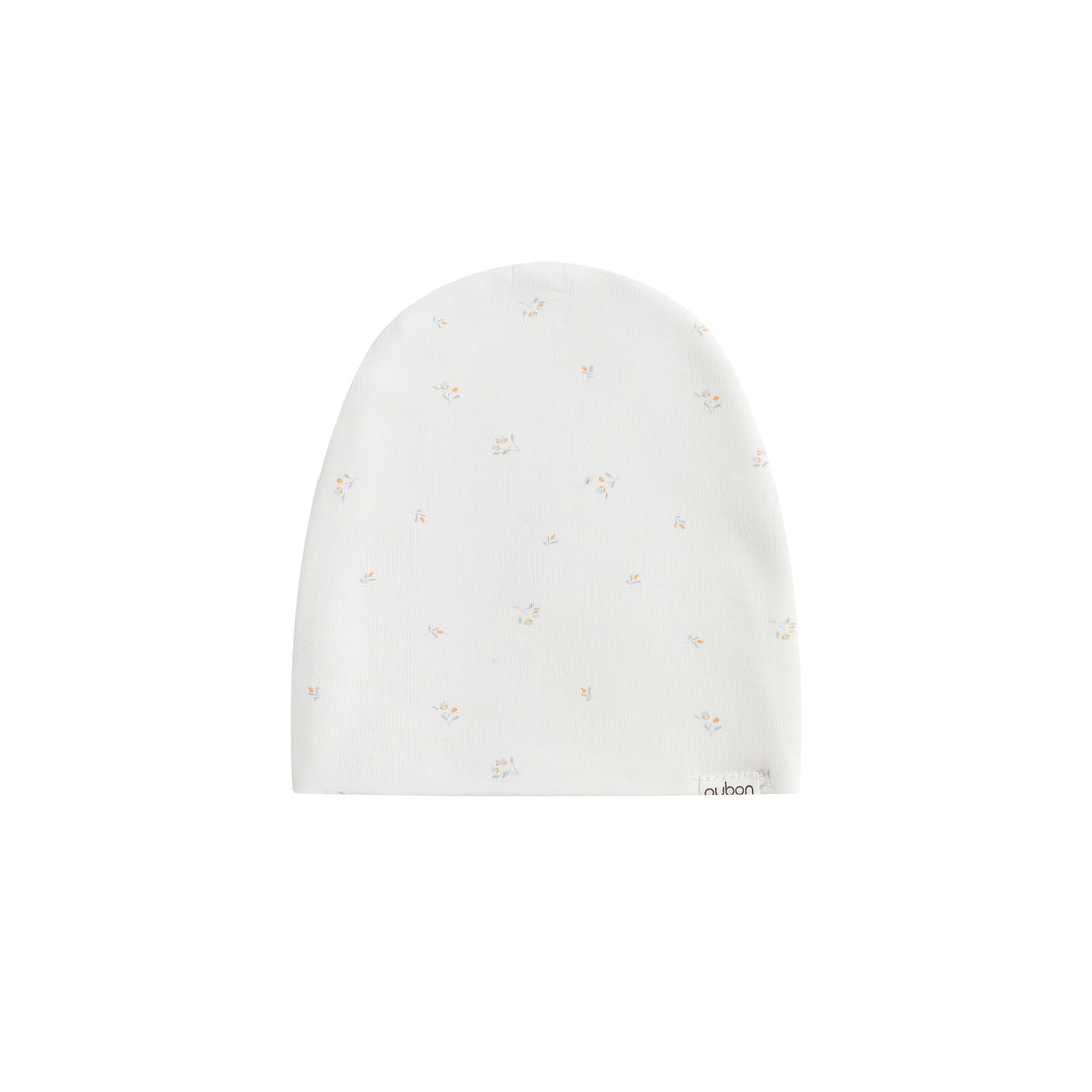 set footie mini floral print with beanie and blanket - white/blue