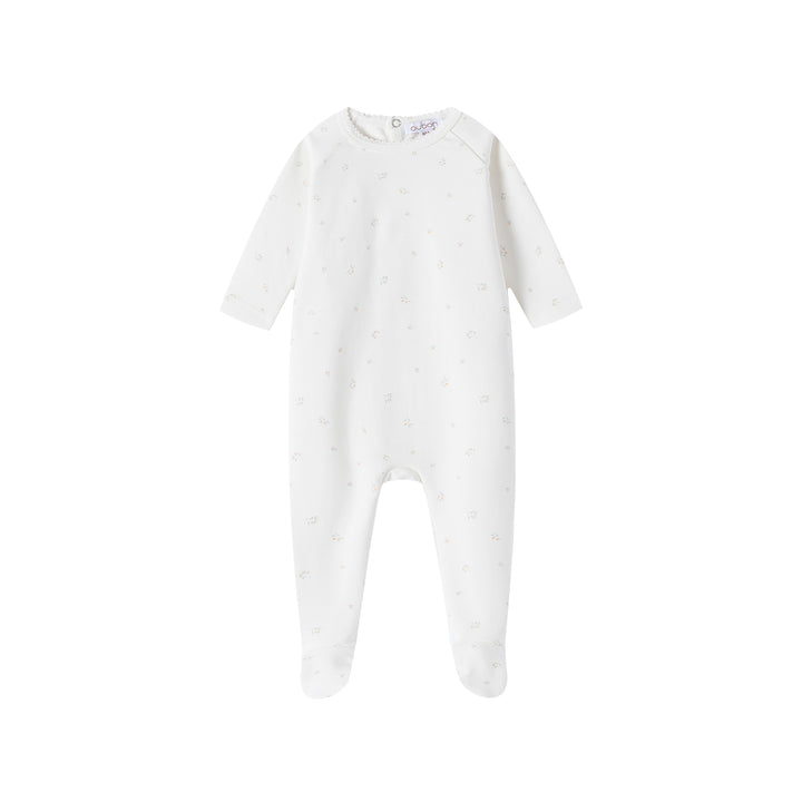 set footie mini floral print with beanie and blanket - white/blue