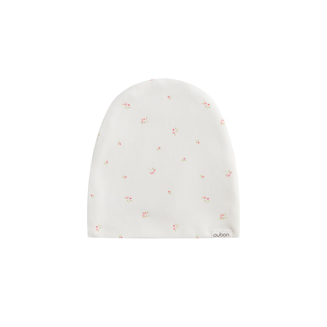 footie mini floral print with beanie - white/pink