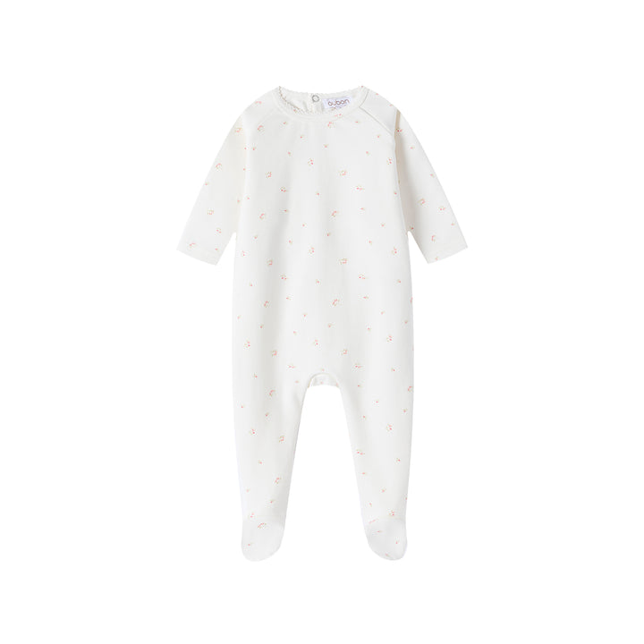 footie mini floral print with beanie - white/pink