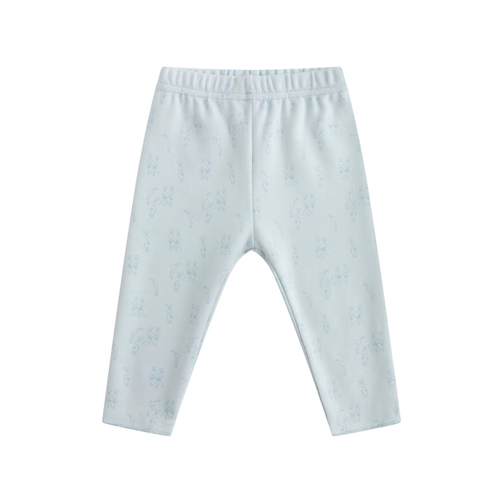 set knit bunny print top and pants with bonnet - light blue