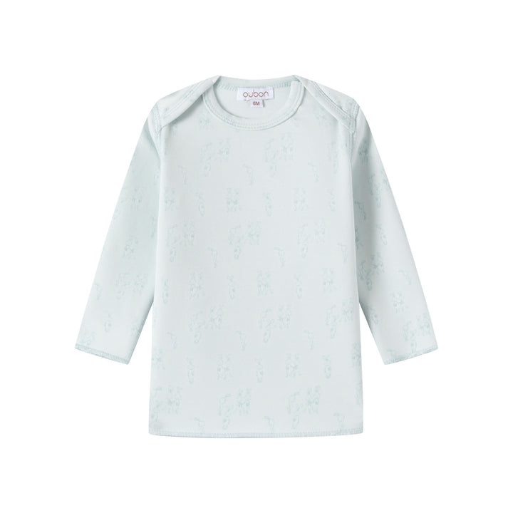 set knit bunny print top and pants with bonnet - light blue