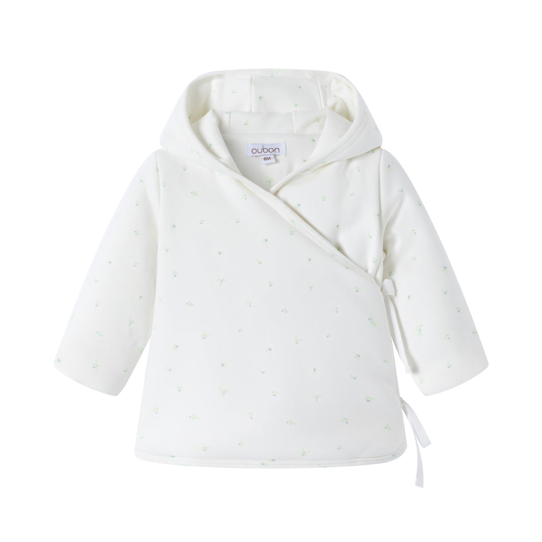 jacket mini floral printed wrap with hood with beanie - white/blue