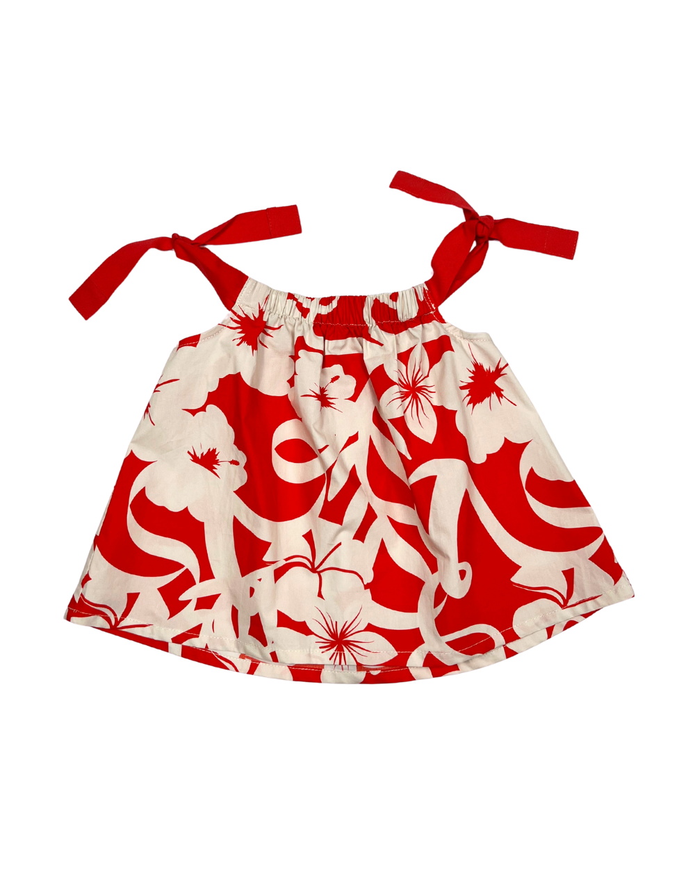top s/s rouched tie floral print - hibiscus