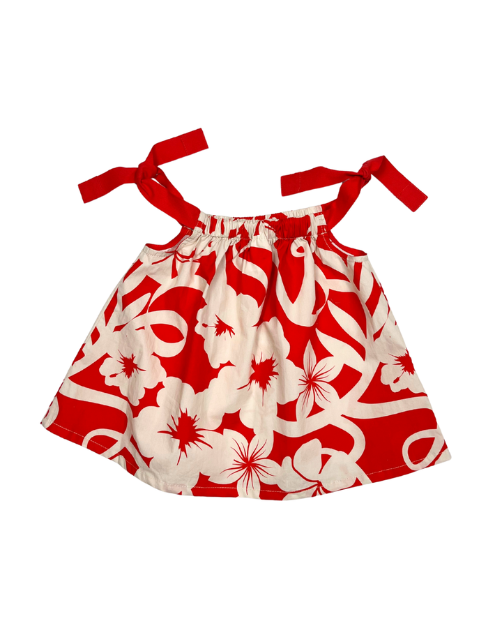 top s/s rouched tie floral print - hibiscus