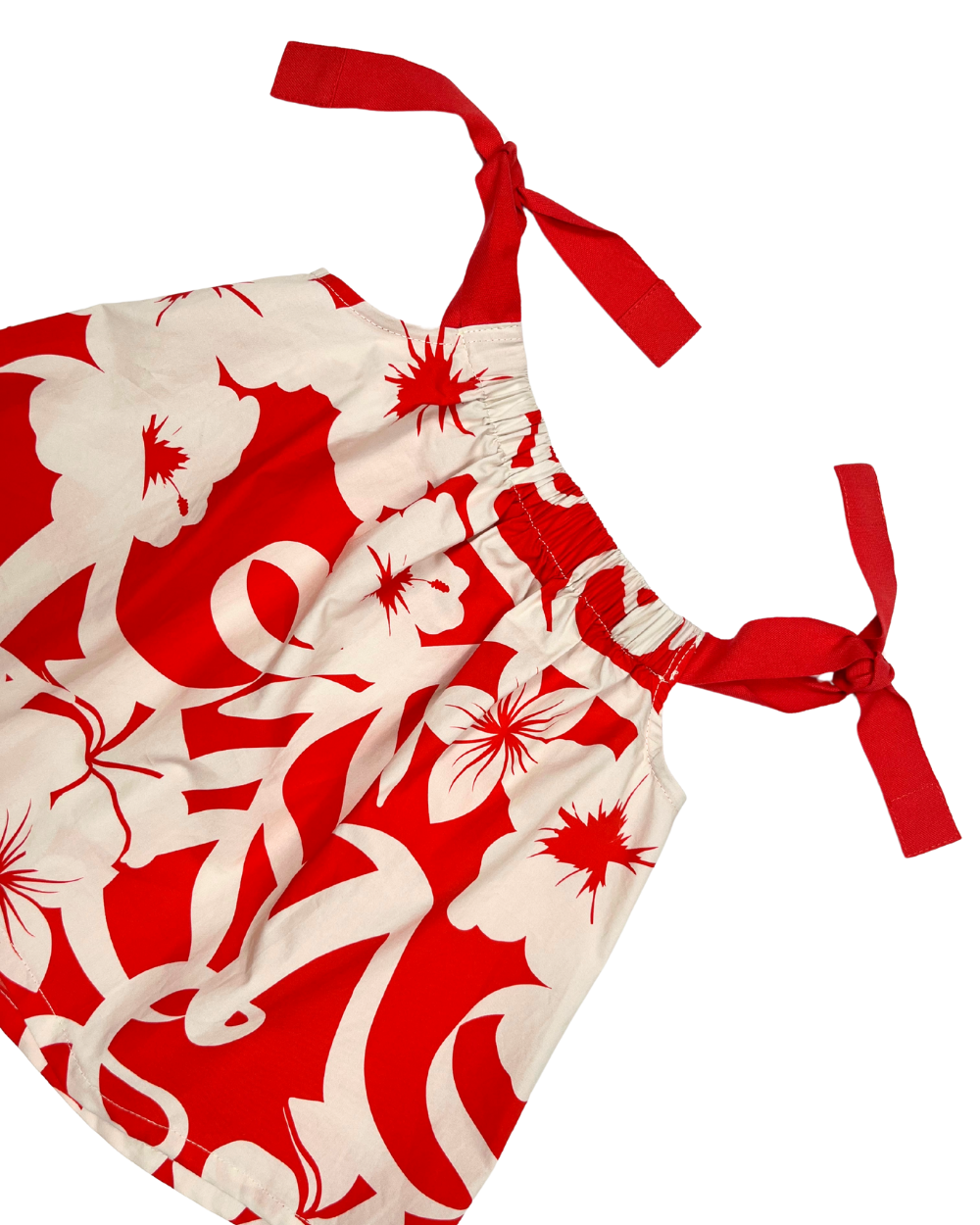 top s/s rouched tie floral print - hibiscus
