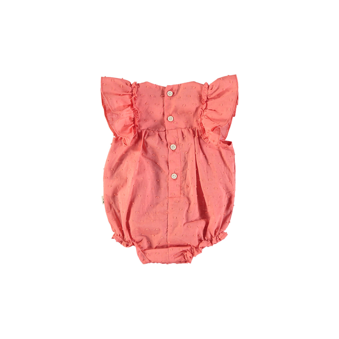 one piece polka dot flutter romper - coral