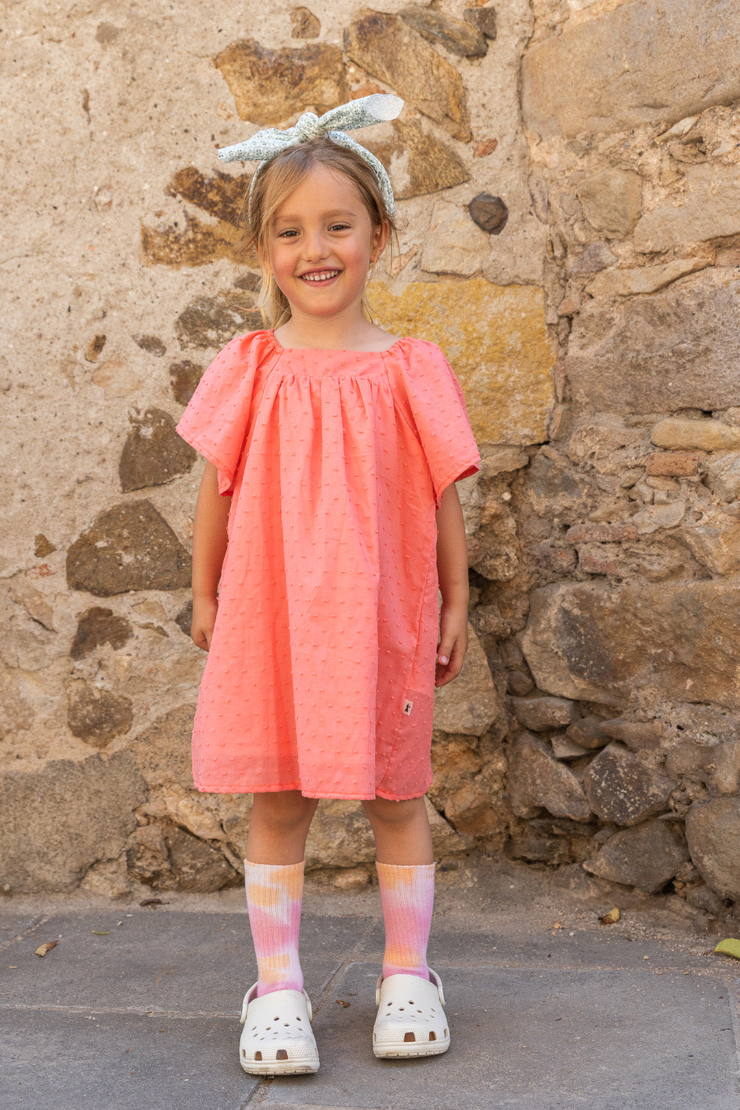 dress polka dot with flutter sleeves - coral