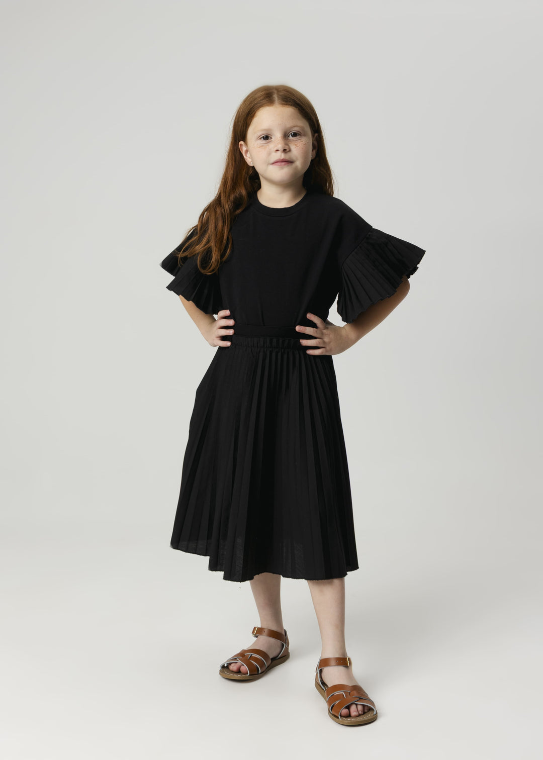 skirt pleated elastic waist - ash-81