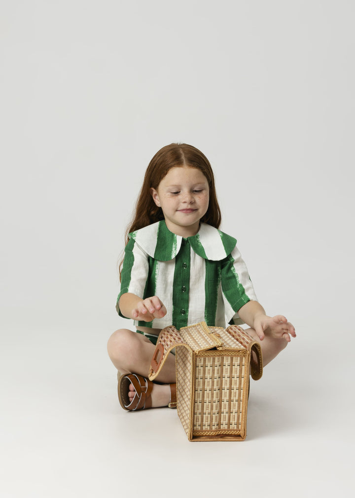 shirt s/s cropped stripe with large collar - blaze-79