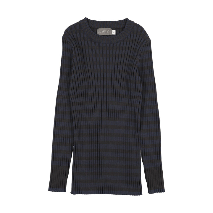 top l/s striped knit sweater - navy/grey