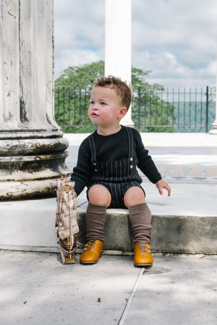 one piece knit pinstriped crossback romper - grey