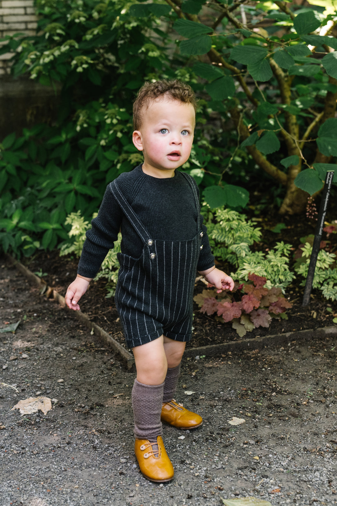 one piece knit pinstriped crossback romper - grey