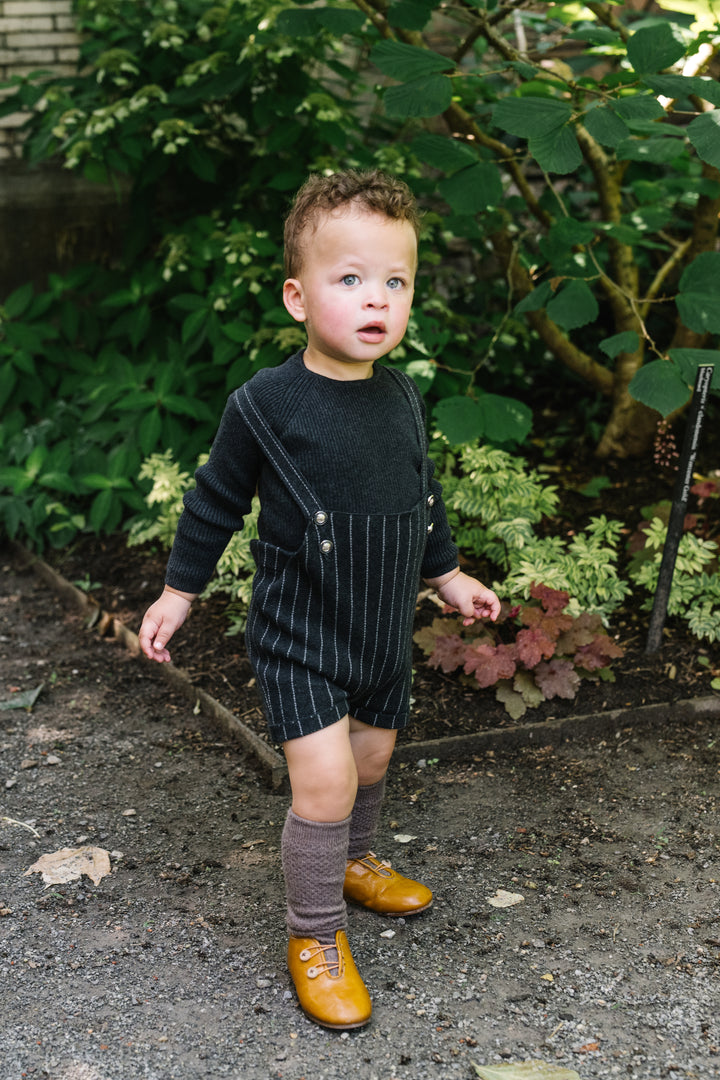 one piece knit pinstriped crossback romper - grey