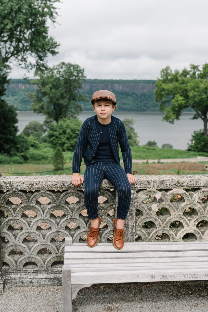 blazer knit pinstriped - navy