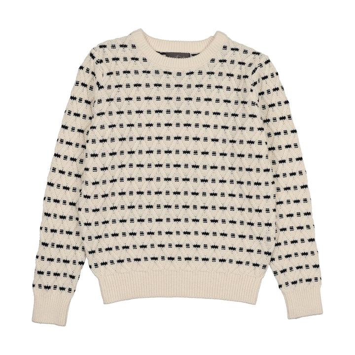 top l/s diamond weave knit sweater - cream