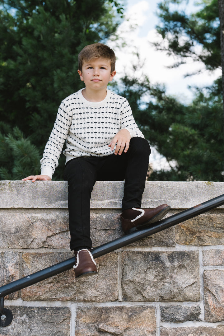 top l/s diamond weave knit sweater - cream