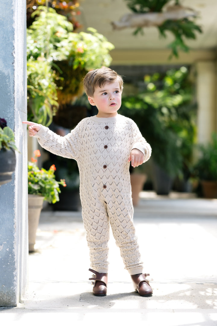 one piece knitted long romper - beige