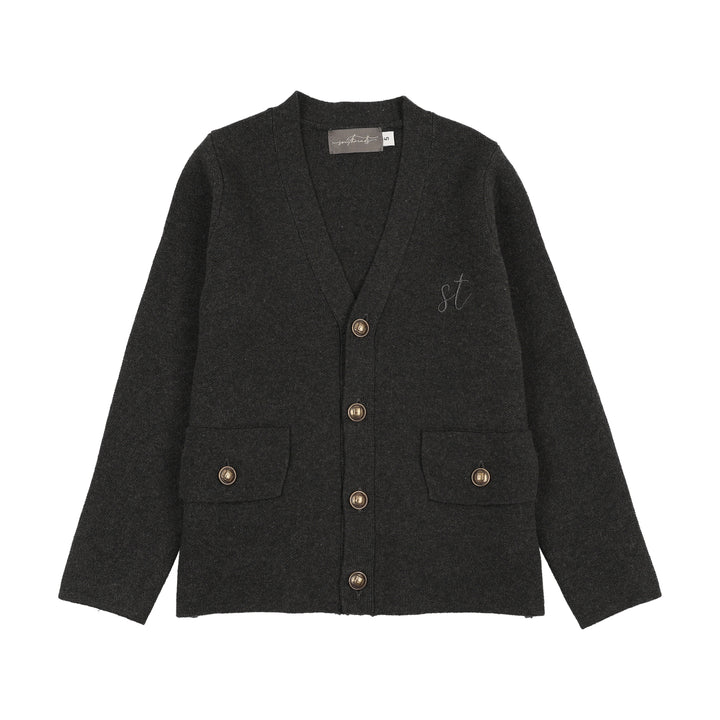 blazer knit emblem v cardigan - grey