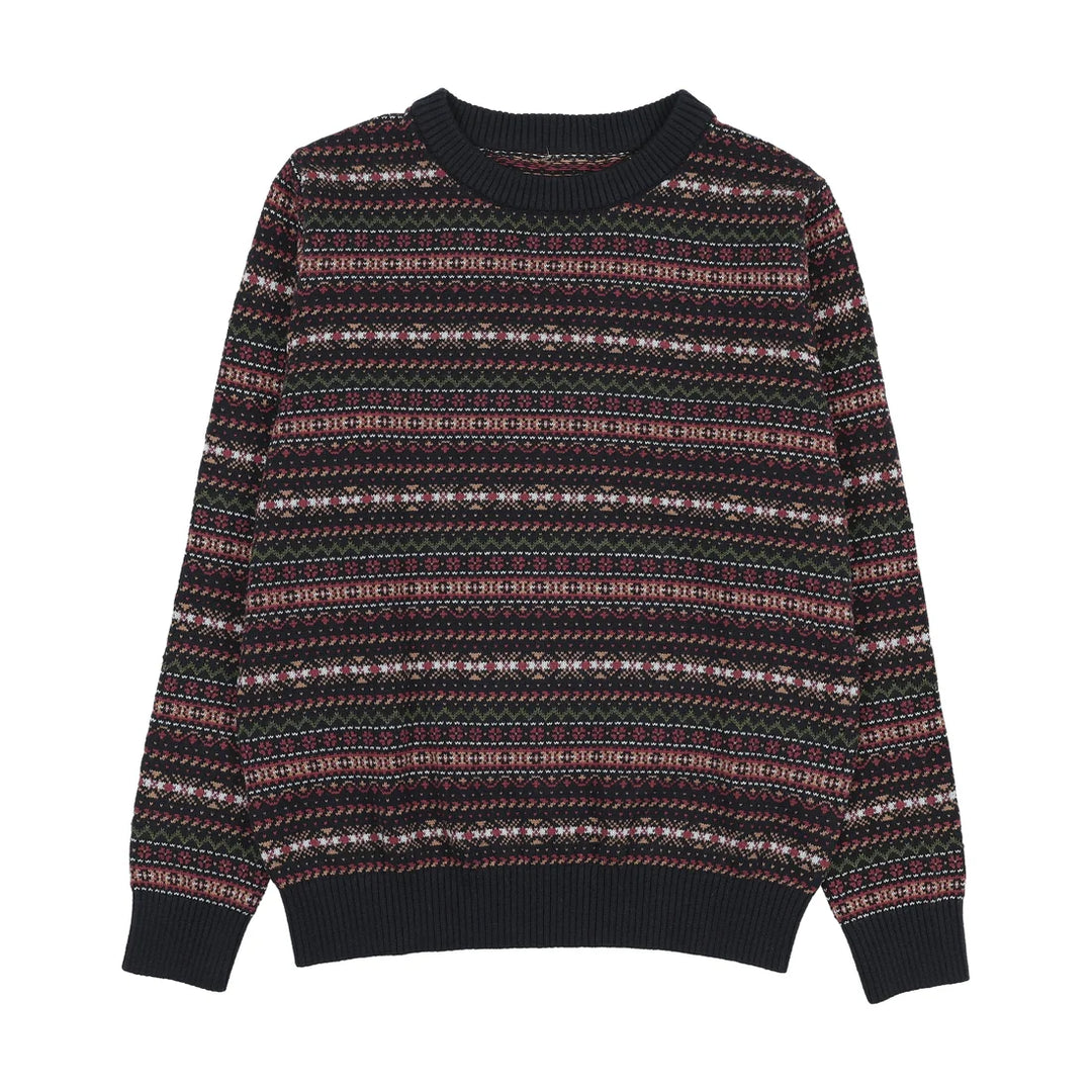 top l/s everest pattern knit sweater - navy print