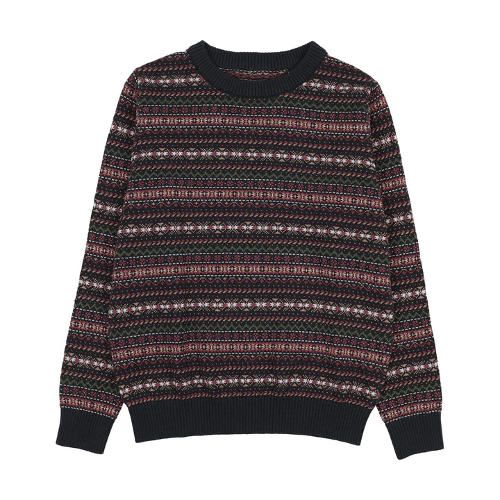 top l/s everest pattern knit sweater - navy print