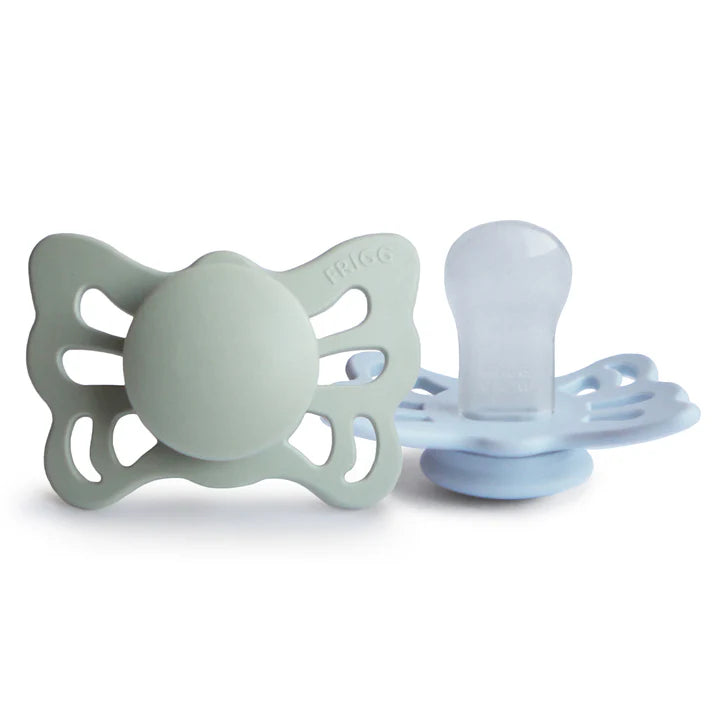 pacifier butterfly anatomical silicone 2 pack - sage/powder blue