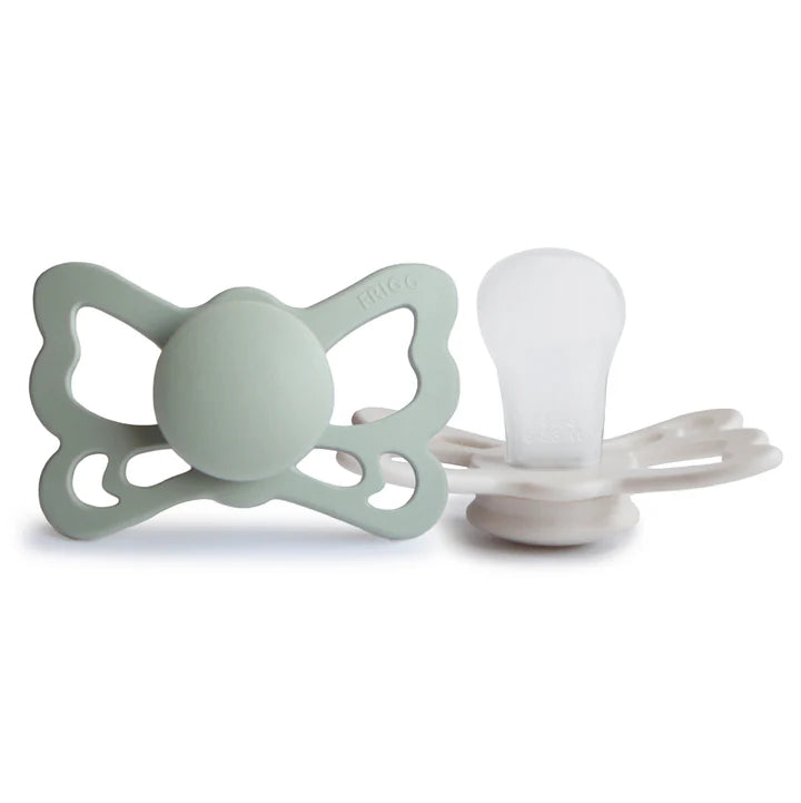 pacifier butterfly anatomical silicone 2 pack - sage/silver grey