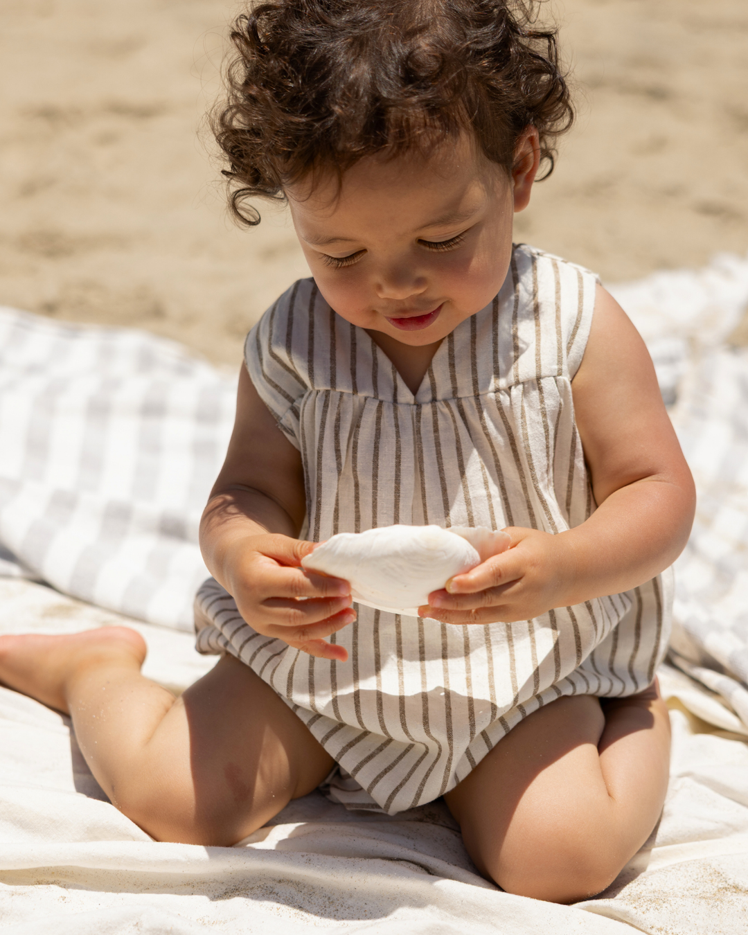 one piece high waisted woven bubble romper - fennel stripe