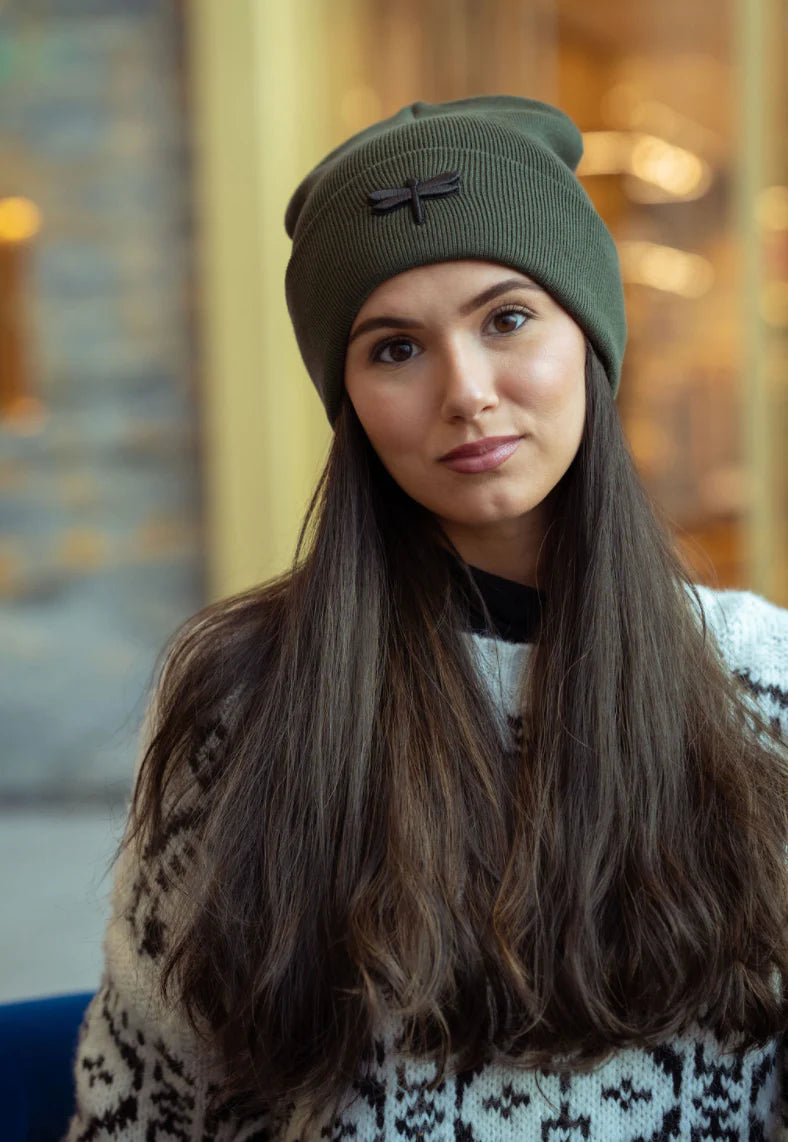 beanie embossed logo cuffed - deep olive