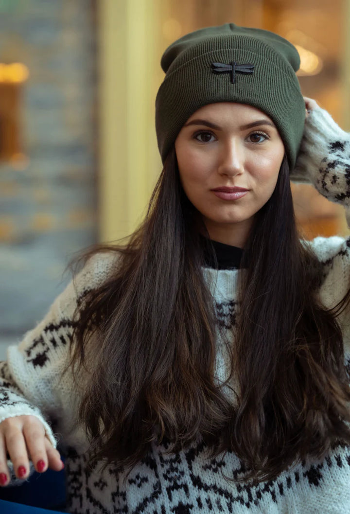 beanie embossed logo cuffed - deep olive