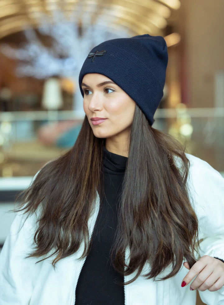 beanie embossed logo cuffed - navy