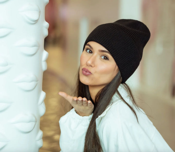 beanie essential ribbed cuff - black