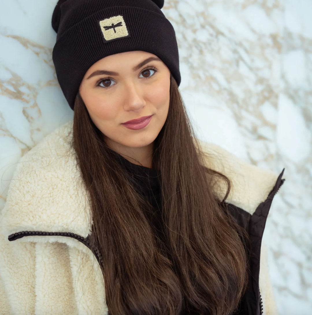 beanie sherpa logo cuffed - black/taupe